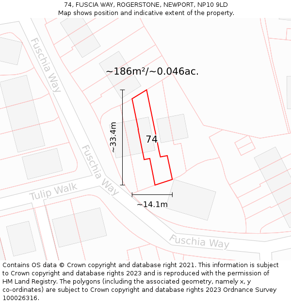74, FUSCIA WAY, ROGERSTONE, NEWPORT, NP10 9LD: Plot and title map
