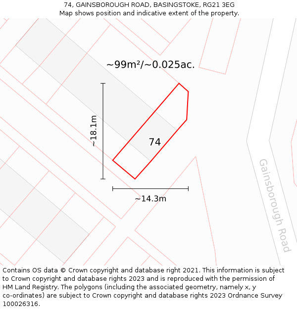 74, GAINSBOROUGH ROAD, BASINGSTOKE, RG21 3EG: Plot and title map