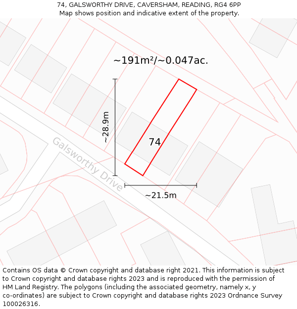 74, GALSWORTHY DRIVE, CAVERSHAM, READING, RG4 6PP: Plot and title map