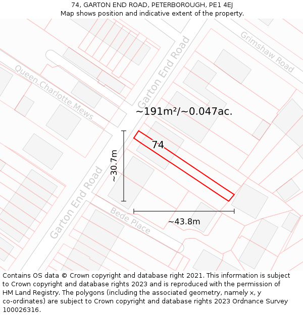 74, GARTON END ROAD, PETERBOROUGH, PE1 4EJ: Plot and title map