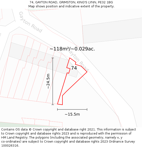74, GAYTON ROAD, GRIMSTON, KING'S LYNN, PE32 1BG: Plot and title map