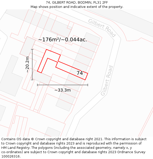 74, GILBERT ROAD, BODMIN, PL31 2FF: Plot and title map
