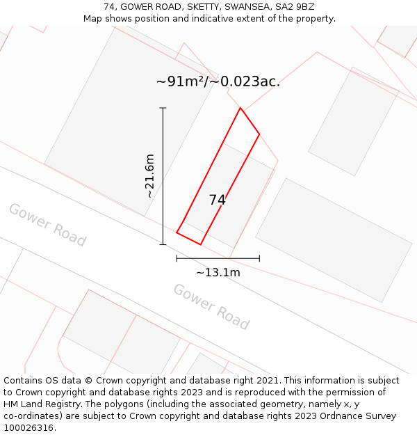 74, GOWER ROAD, SKETTY, SWANSEA, SA2 9BZ: Plot and title map