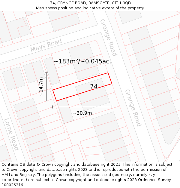 74, GRANGE ROAD, RAMSGATE, CT11 9QB: Plot and title map