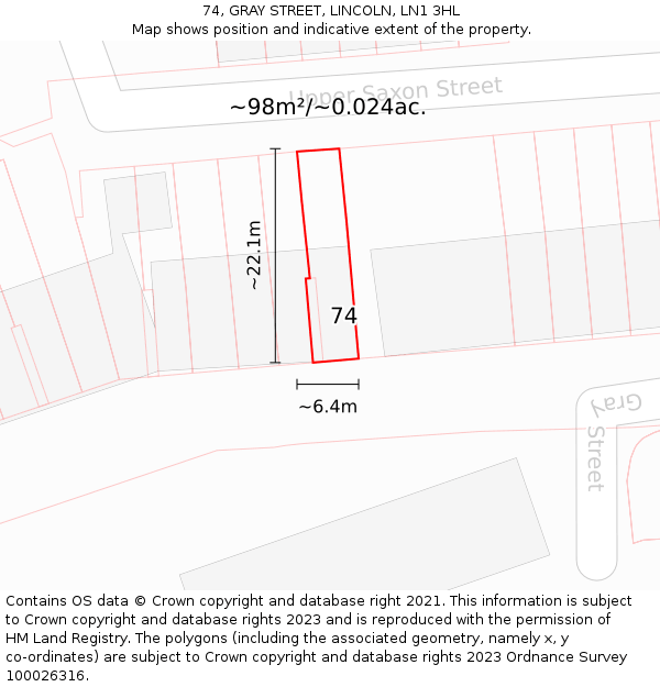 74, GRAY STREET, LINCOLN, LN1 3HL: Plot and title map