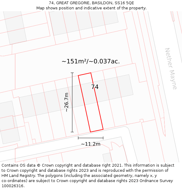 74, GREAT GREGORIE, BASILDON, SS16 5QE: Plot and title map