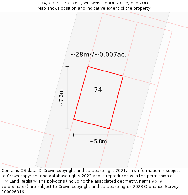 74, GRESLEY CLOSE, WELWYN GARDEN CITY, AL8 7QB: Plot and title map