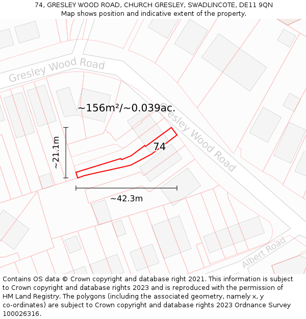 74, GRESLEY WOOD ROAD, CHURCH GRESLEY, SWADLINCOTE, DE11 9QN: Plot and title map