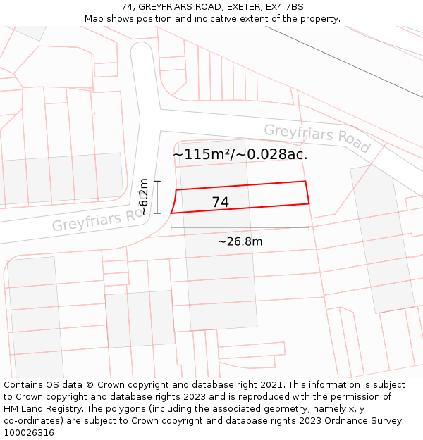 74, GREYFRIARS ROAD, EXETER, EX4 7BS: Plot and title map