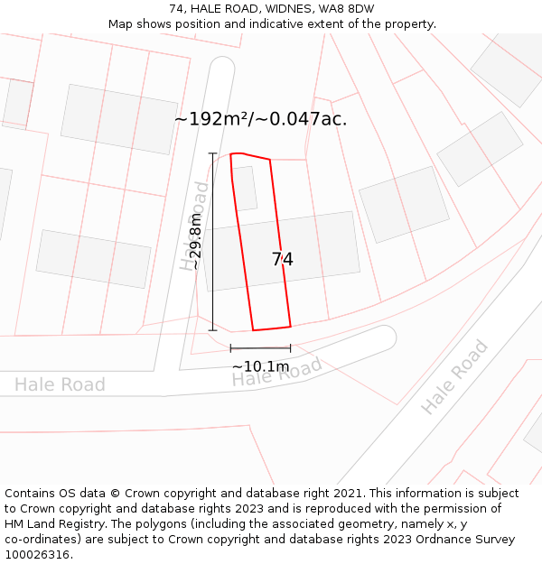 74, HALE ROAD, WIDNES, WA8 8DW: Plot and title map