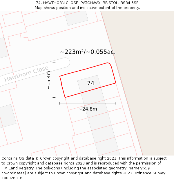 74, HAWTHORN CLOSE, PATCHWAY, BRISTOL, BS34 5SE: Plot and title map