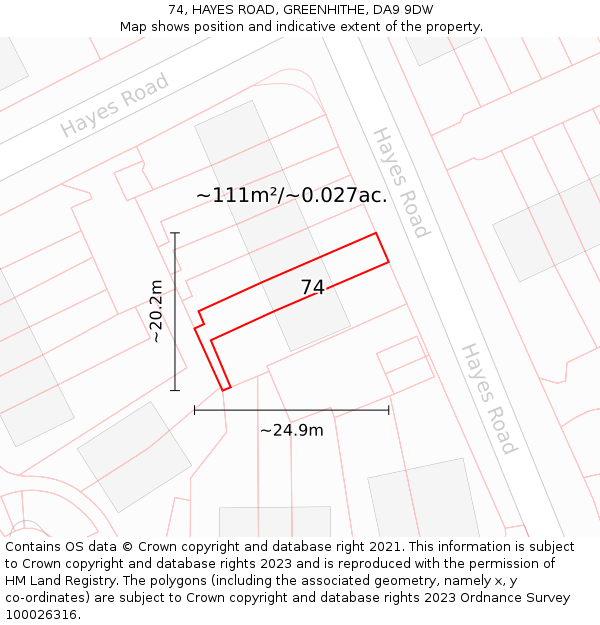 74, HAYES ROAD, GREENHITHE, DA9 9DW: Plot and title map