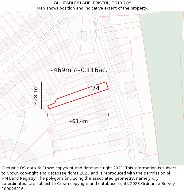 74, HEADLEY LANE, BRISTOL, BS13 7QY: Plot and title map