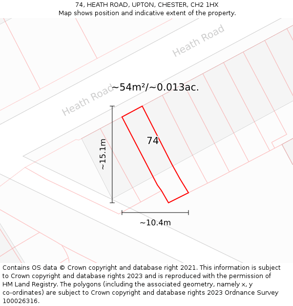 74, HEATH ROAD, UPTON, CHESTER, CH2 1HX: Plot and title map