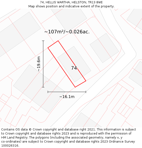 74, HELLIS WARTHA, HELSTON, TR13 8WE: Plot and title map