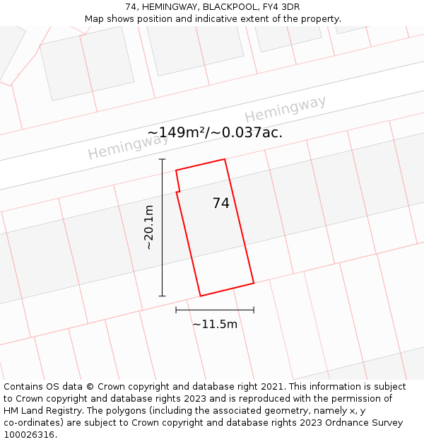 74, HEMINGWAY, BLACKPOOL, FY4 3DR: Plot and title map