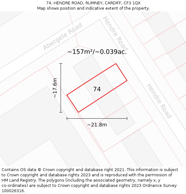 74, HENDRE ROAD, RUMNEY, CARDIFF, CF3 1QX: Plot and title map