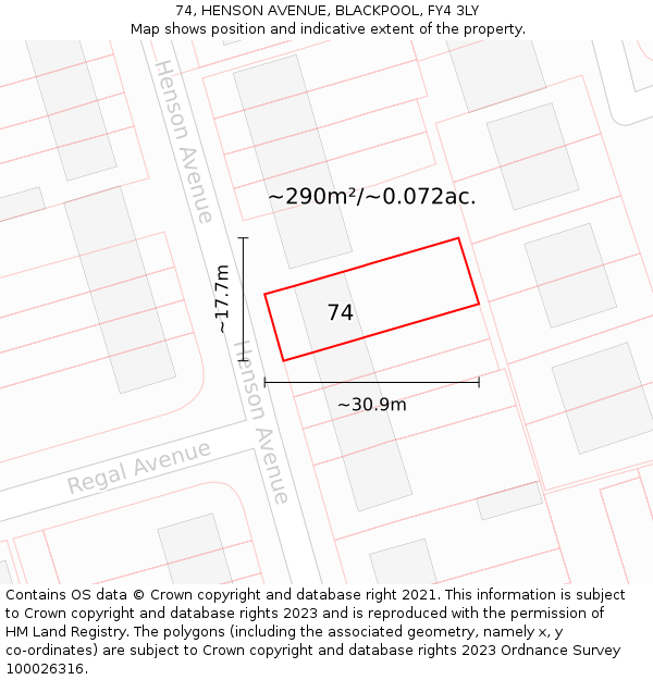 74, HENSON AVENUE, BLACKPOOL, FY4 3LY: Plot and title map