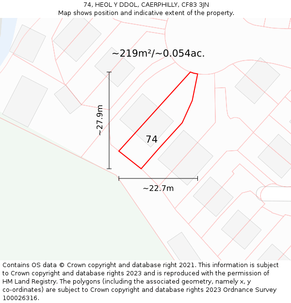 74, HEOL Y DDOL, CAERPHILLY, CF83 3JN: Plot and title map