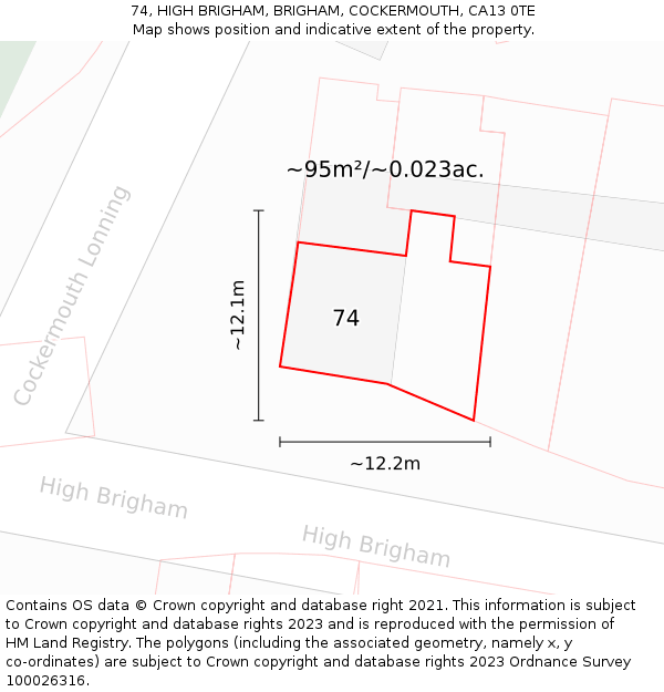 74, HIGH BRIGHAM, BRIGHAM, COCKERMOUTH, CA13 0TE: Plot and title map