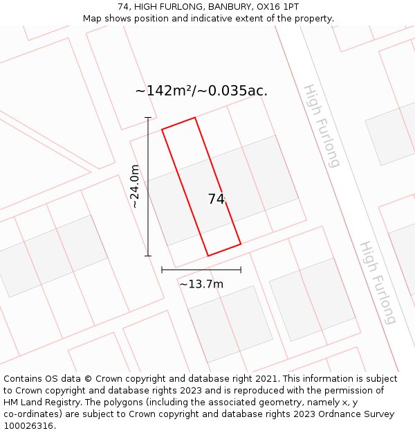 74, HIGH FURLONG, BANBURY, OX16 1PT: Plot and title map