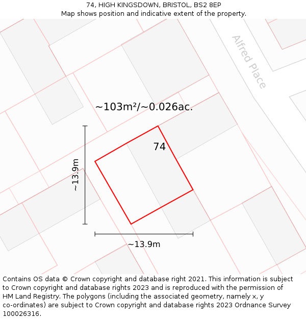 74, HIGH KINGSDOWN, BRISTOL, BS2 8EP: Plot and title map