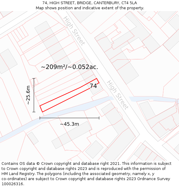74, HIGH STREET, BRIDGE, CANTERBURY, CT4 5LA: Plot and title map