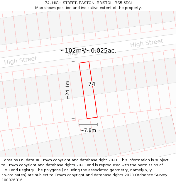 74, HIGH STREET, EASTON, BRISTOL, BS5 6DN: Plot and title map