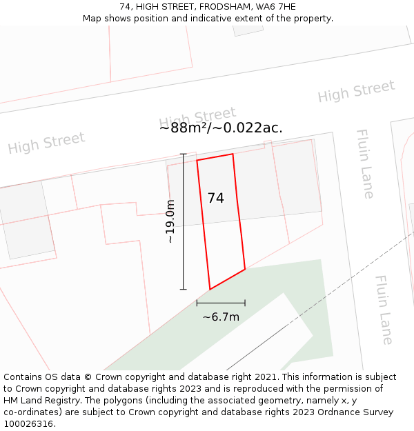 74, HIGH STREET, FRODSHAM, WA6 7HE: Plot and title map