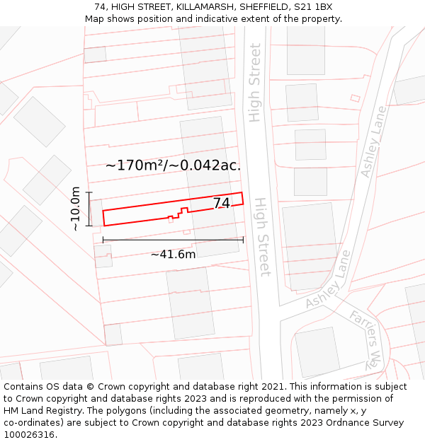 74, HIGH STREET, KILLAMARSH, SHEFFIELD, S21 1BX: Plot and title map