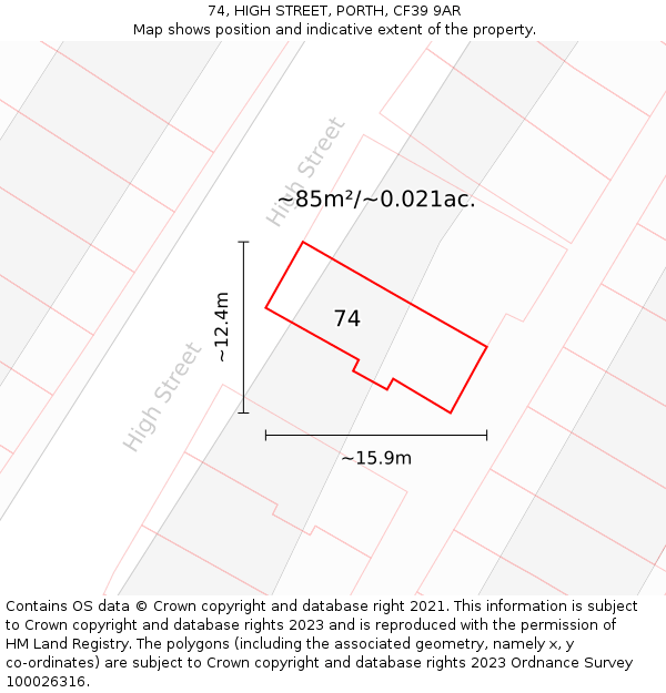 74, HIGH STREET, PORTH, CF39 9AR: Plot and title map