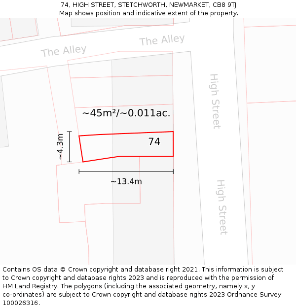 74, HIGH STREET, STETCHWORTH, NEWMARKET, CB8 9TJ: Plot and title map