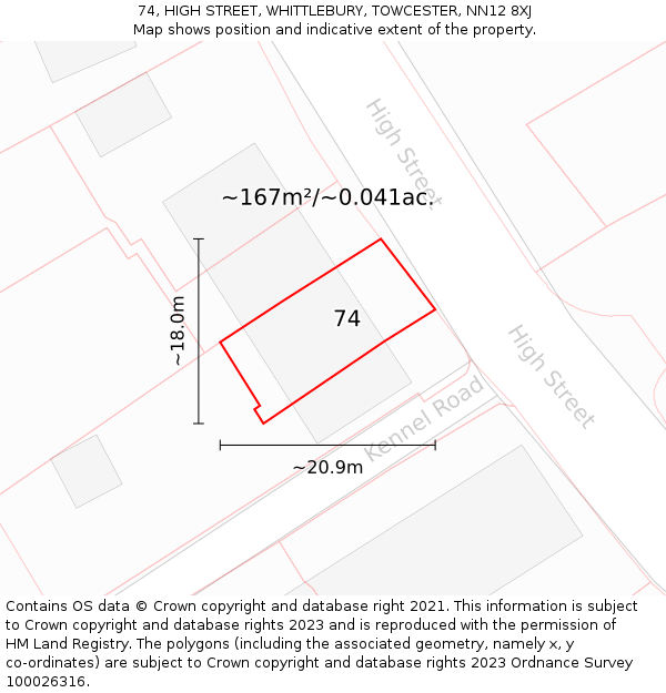 74, HIGH STREET, WHITTLEBURY, TOWCESTER, NN12 8XJ: Plot and title map