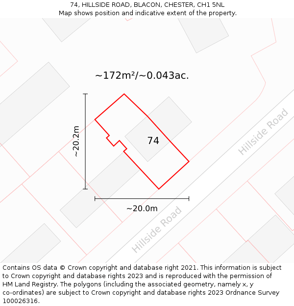 74, HILLSIDE ROAD, BLACON, CHESTER, CH1 5NL: Plot and title map