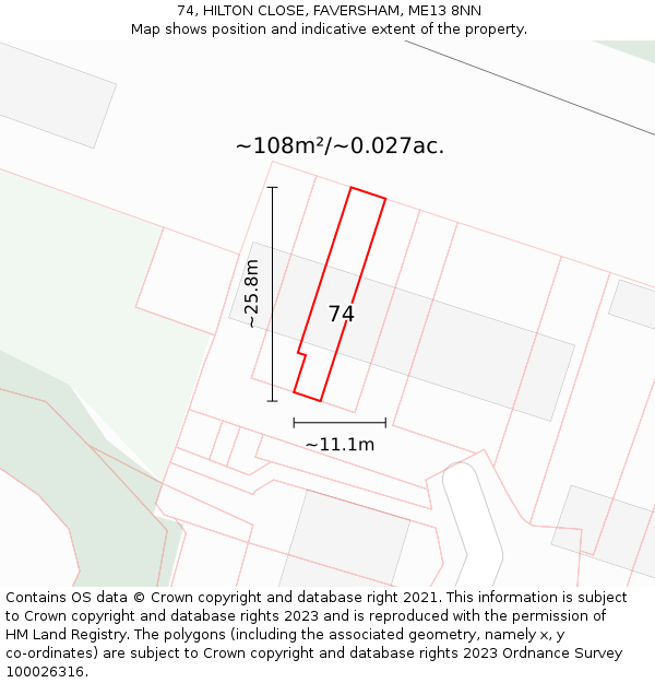 74, HILTON CLOSE, FAVERSHAM, ME13 8NN: Plot and title map