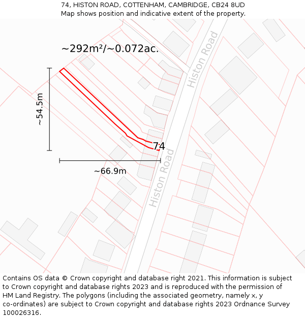 74, HISTON ROAD, COTTENHAM, CAMBRIDGE, CB24 8UD: Plot and title map