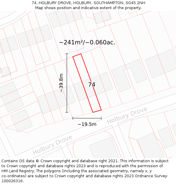 74, HOLBURY DROVE, HOLBURY, SOUTHAMPTON, SO45 2NH: Plot and title map