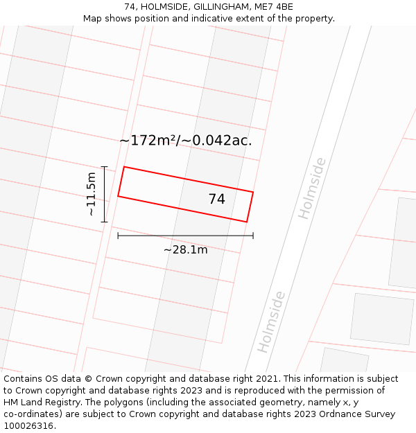 74, HOLMSIDE, GILLINGHAM, ME7 4BE: Plot and title map