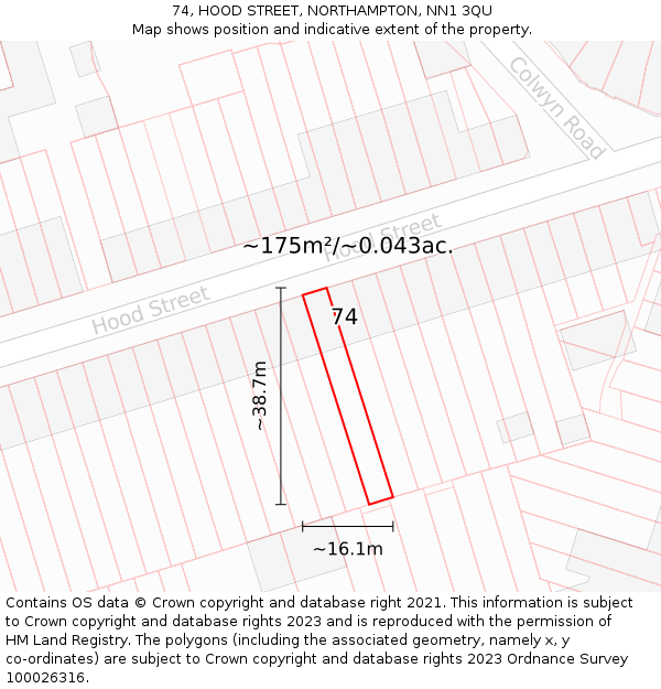 74, HOOD STREET, NORTHAMPTON, NN1 3QU: Plot and title map