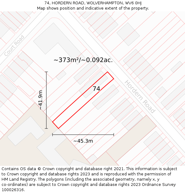 74, HORDERN ROAD, WOLVERHAMPTON, WV6 0HJ: Plot and title map