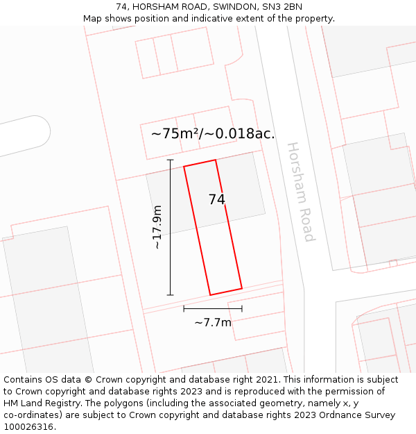 74, HORSHAM ROAD, SWINDON, SN3 2BN: Plot and title map