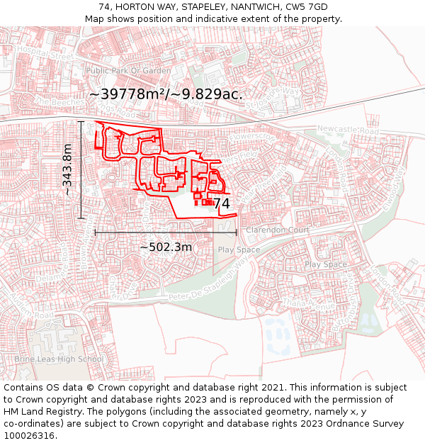 74, HORTON WAY, STAPELEY, NANTWICH, CW5 7GD: Plot and title map
