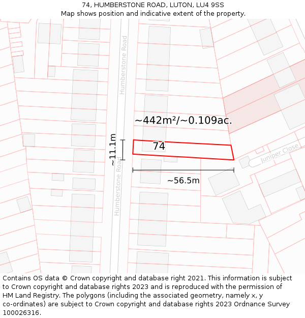 74, HUMBERSTONE ROAD, LUTON, LU4 9SS: Plot and title map