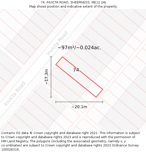 74, INVICTA ROAD, SHEERNESS, ME12 2AJ: Plot and title map