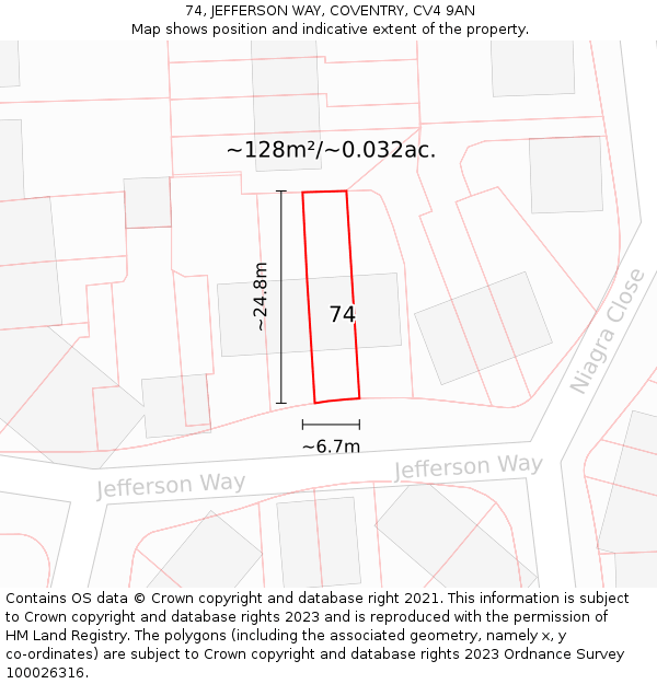 74, JEFFERSON WAY, COVENTRY, CV4 9AN: Plot and title map