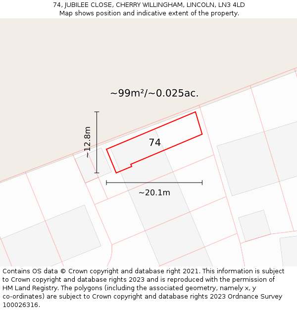 74, JUBILEE CLOSE, CHERRY WILLINGHAM, LINCOLN, LN3 4LD: Plot and title map