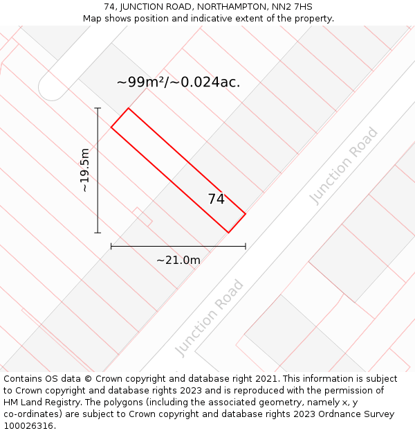 74, JUNCTION ROAD, NORTHAMPTON, NN2 7HS: Plot and title map