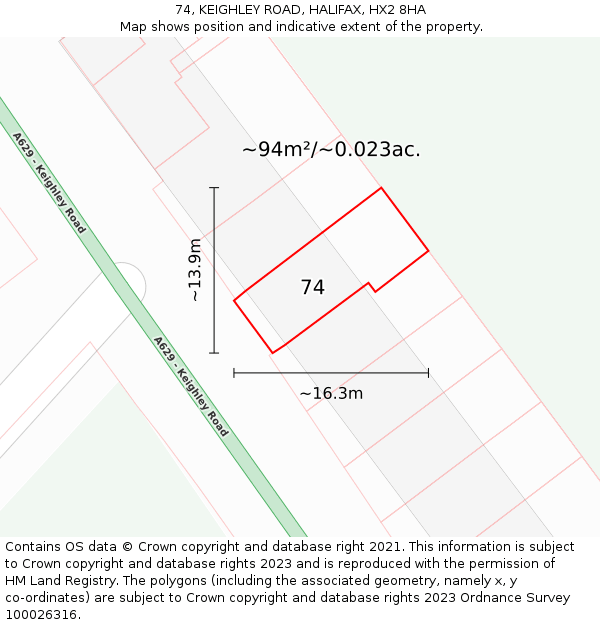 74, KEIGHLEY ROAD, HALIFAX, HX2 8HA: Plot and title map