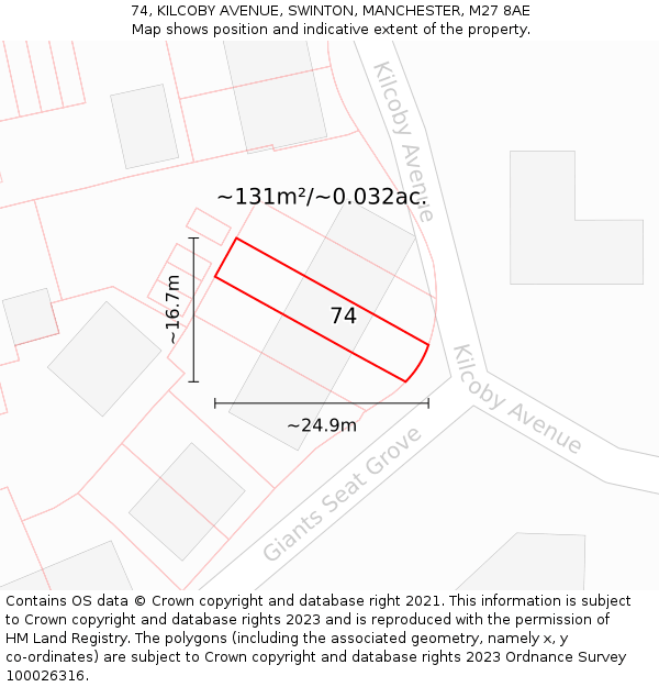 74, KILCOBY AVENUE, SWINTON, MANCHESTER, M27 8AE: Plot and title map