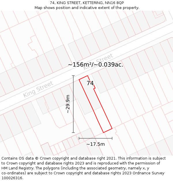 74, KING STREET, KETTERING, NN16 8QP: Plot and title map